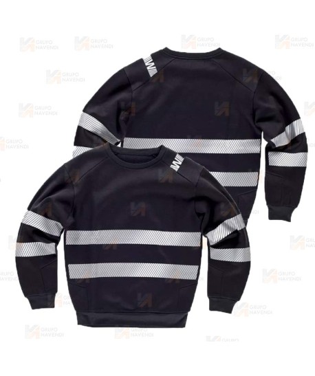 Sudadera de cuello redondo color negro con cintas reflectantes segmentadas