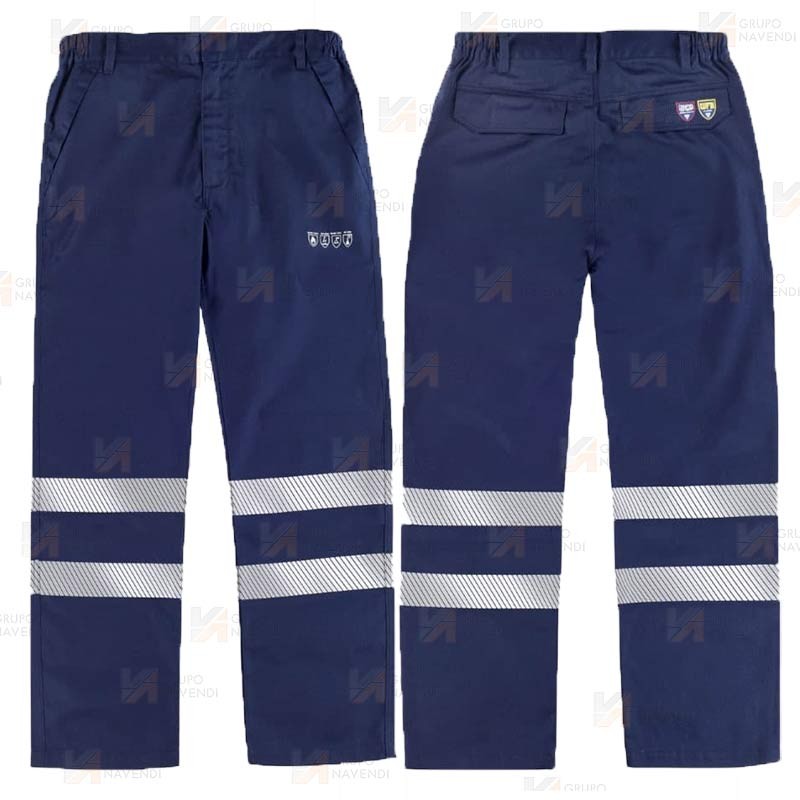 Pantalón ignífugo con protección a productos químicos y cintas reflectantes