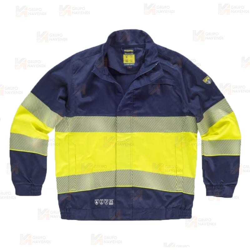 Cazadora ignífuga, antiestática con protección para soldadura, de alta visibilidad con cintas reflectantes