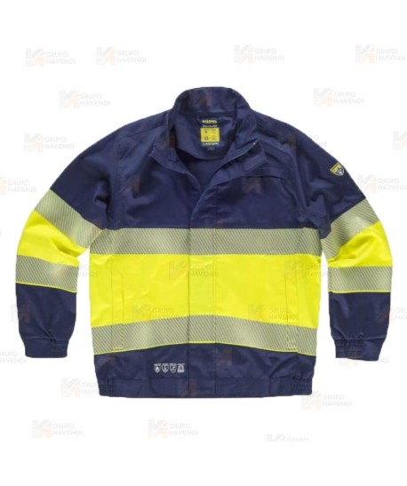 Cazadora ignífuga, antiestática con protección para soldadura, de alta visibilidad con cintas reflectantes