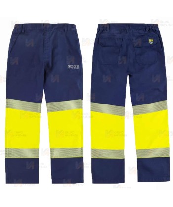 Pantalón ignífugo, antiestático con protección para soldadura de alta visibilidad con cintas reflectantes.