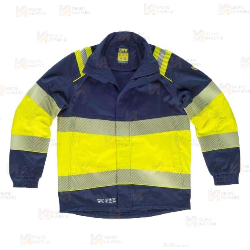 Cazadora ignífuga para soldadura y arco eléctrico con cintas segmentadas