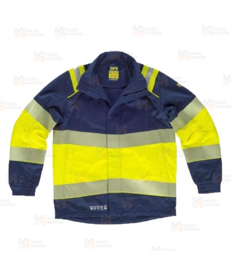 Cazadora ignífuga para soldadura y arco eléctrico con cintas segmentadas