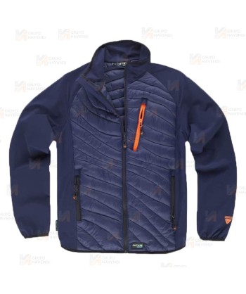 Chaqueta de cuello alto con tejido elástico combinada con tejido acolchado