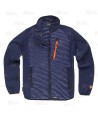Chaqueta de cuello alto con tejido elástico combinada con tejido acolchado