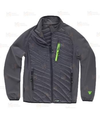 Chaqueta de cuello alto con tejido elástico combinada con tejido acolchado