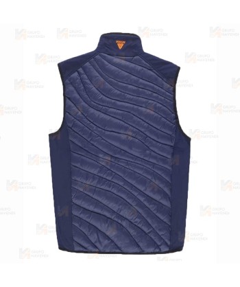 Chaleco de cuello alto con tejido elástico combinado con tejido acolchado color azul marino y naranja flúor