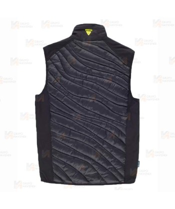Chaleco de cuello alto con tejido elástico combinado con tejido acolchado color negro y amarillo  flúor