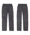 Pantalón multibolsillos laboral con tejido elástico color gris y detalles en verde flúor