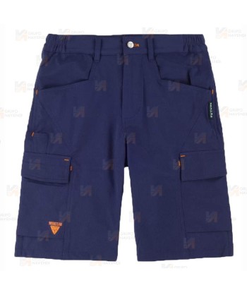 Bermuda multibolsillos laboral con tejido elástico color marino y detalles en naranja flúor
