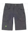 Bermuda Pantalón multibolsillos laboral con tejido elástico color gris y detalles en verde flúor