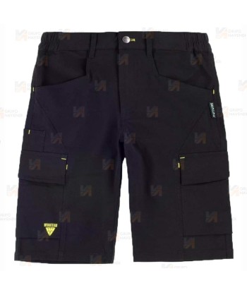 Bermuda multibolsillos laboral con tejido elástico color negro y detalles en amarillo flúor