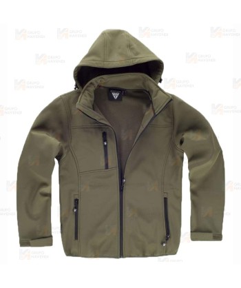 Cazadora softshell económica con doble capa color verde kaki