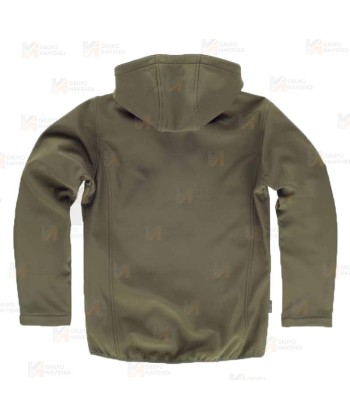 Cazadora softshell económica con doble capa color verde kaki