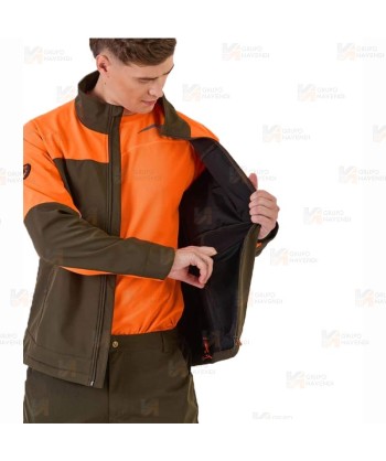 Cazadora softshell bicolor especial para caza o pesca color verde caza y naranja flúor