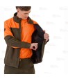 Cazadora softshell bicolor especial para caza o pesca color verde caza y naranja flúor
