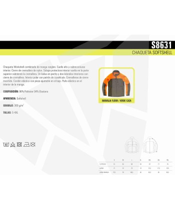 Cazadora softshell bicolor especial para caza o pesca color verde caza y naranja flúor