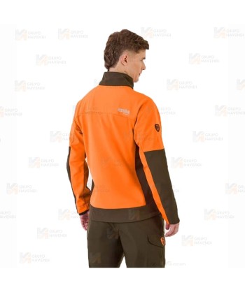 Cazadora softshell bicolor especial para caza o pesca color verde caza y naranja flúor