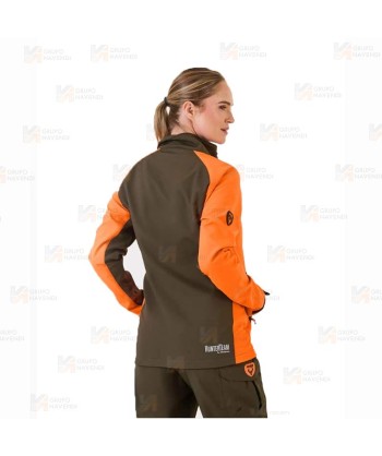 Cazadora softshell bicolor especial para caza o pesca color verde caza y naranja flúor