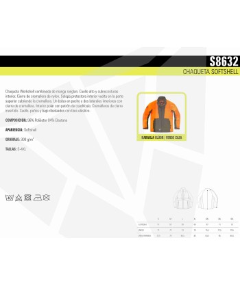 Cazadora softshell bicolor especial para caza o pesca color verde caza y naranja flúor