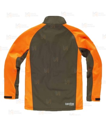 Cazadora softshell bicolor especial para caza o pesca color verde caza y naranja flúor