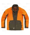Cazadora softshell bicolor especial para caza o pesca color verde caza y naranja flúor