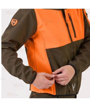 Cazadora softshell bicolor especial para caza o pesca color verde caza y naranja flúor