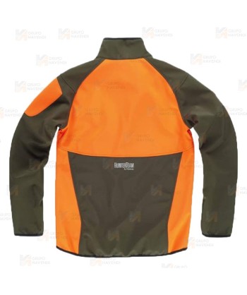 Cazadora softshell bicolor especial para caza o pesca color verde caza y naranja flúor