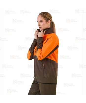 Cazadora softshell bicolor especial para caza o pesca color verde caza y naranja flúor