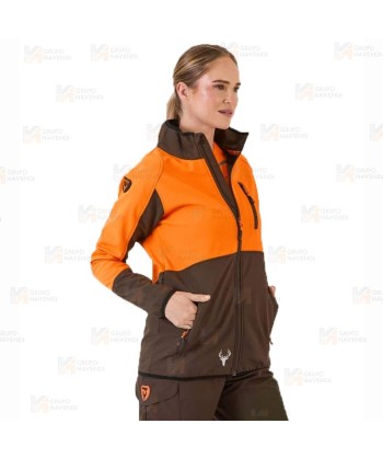 Cazadora softshell bicolor especial para caza o pesca color verde caza y naranja flúor