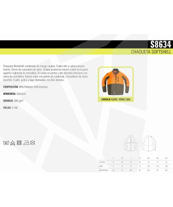 Cazadora softshell bicolor especial para caza o pesca color verde caza y naranja flúor