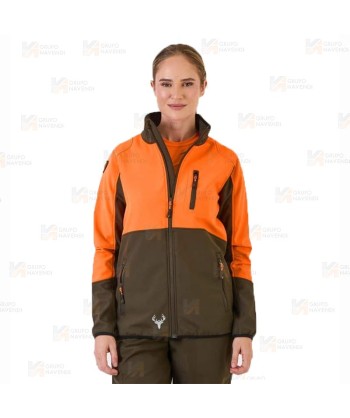 Cazadora softshell bicolor especial para caza o pesca color verde caza y naranja flúor