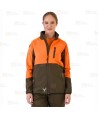 Cazadora softshell bicolor especial para caza o pesca color verde caza y naranja flúor