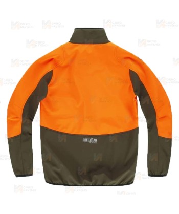 Cazadora softshell bicolor especial para caza o pesca color verde caza y naranja flúor
