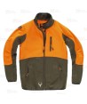 Cazadora softshell bicolor especial para caza o pesca color verde caza y naranja flúor