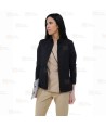 Chaqueta sanitaria de cuello alto en tejido de microfibra elástico para mujer, color negro