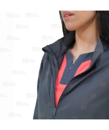 Chaqueta sanitaria de cuello alto en tejido de microfibra elástico para mujer, color gris