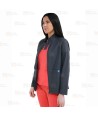 Chaqueta sanitaria de cuello alto en tejido de microfibra elástico para mujer, color gris