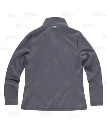 Chaqueta sanitaria de cuello alto en tejido de microfibra elástico para mujer, color gris