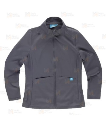 Chaqueta sanitaria de cuello alto en tejido de microfibra elástico para mujer, color gris