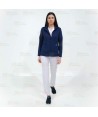 Chaqueta sanitaria de cuello alto en tejido de microfibra elástico para mujer, color Azul marino