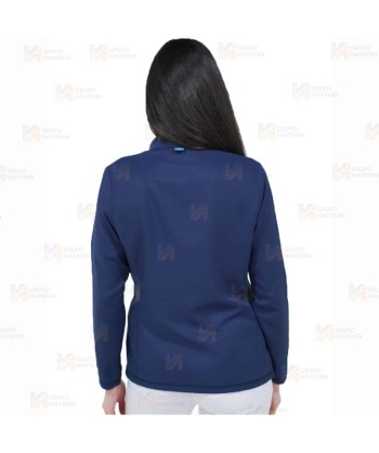 Chaqueta sanitaria de cuello alto en tejido de microfibra elástico para mujer, color Azul marino