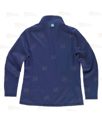 Chaqueta sanitaria de cuello alto en tejido de microfibra elástico para mujer, color Azul marino