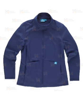 Chaqueta sanitaria de cuello alto en tejido de microfibra elástico para mujer, color Azul marino