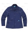 Chaqueta sanitaria de cuello alto en tejido de microfibra elástico para mujer, color Azul marino