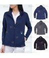 Chaqueta sanitaria de cuello alto en tejido de microfibra elástico para mujer, color Azul marino