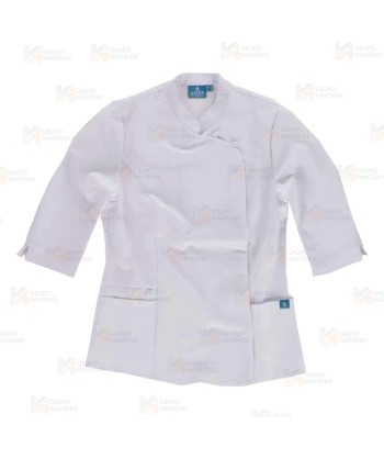 Casaca sanitaria cruzada y manga francesa para mujer color blanco