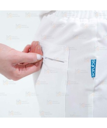 Pantalón sanitario en tejido elástico con cordón para mujer en color blanco y negro