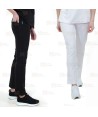 Pantalón sanitario en tejido elástico con cordón para mujer en color blanco y negro