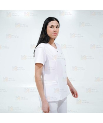 Casaca sanitaria cruzada y manga corta para mujer